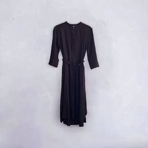 Uniqlo A-Line Sz. Xxsmall Striped Shirt Dress w/ Tie Below Knee Purple Navy Blue